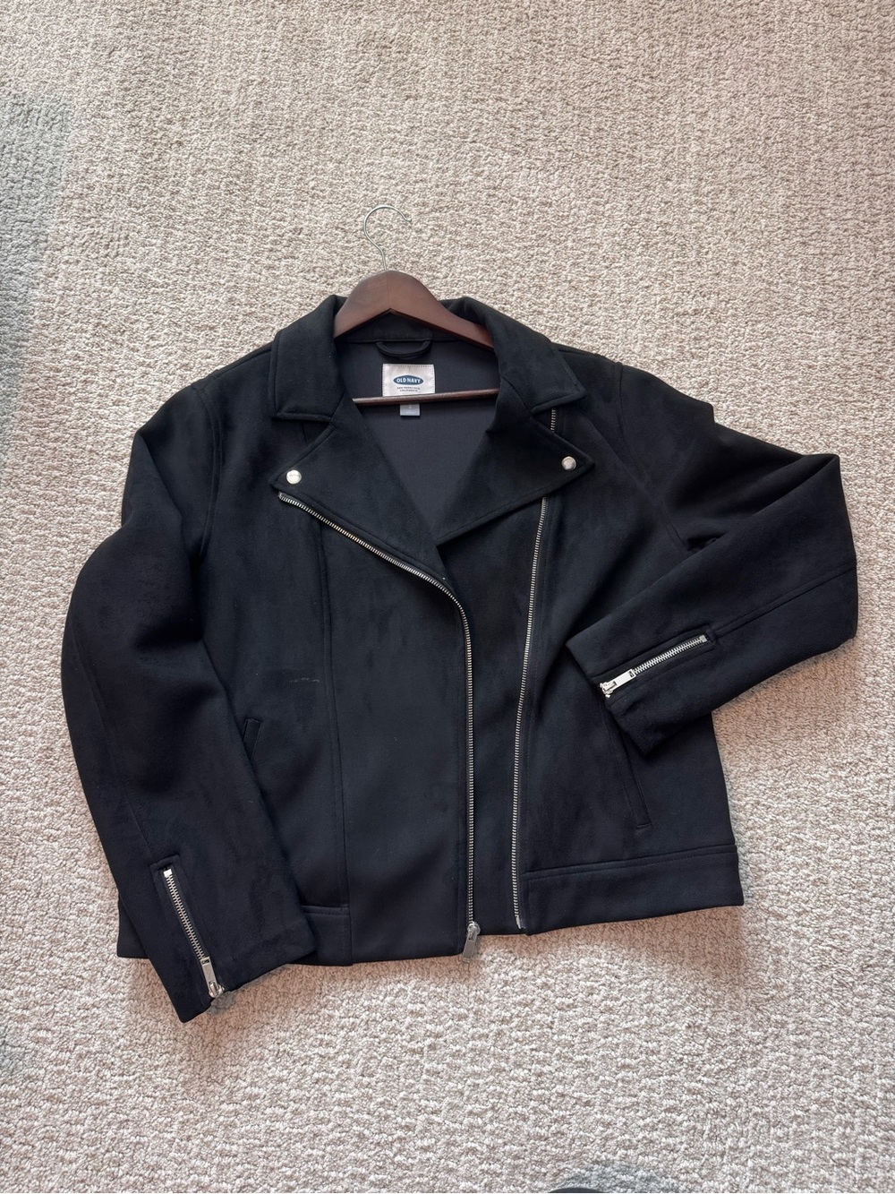 Old Navy Black Faux Suede Moto Jacket Silver Zip